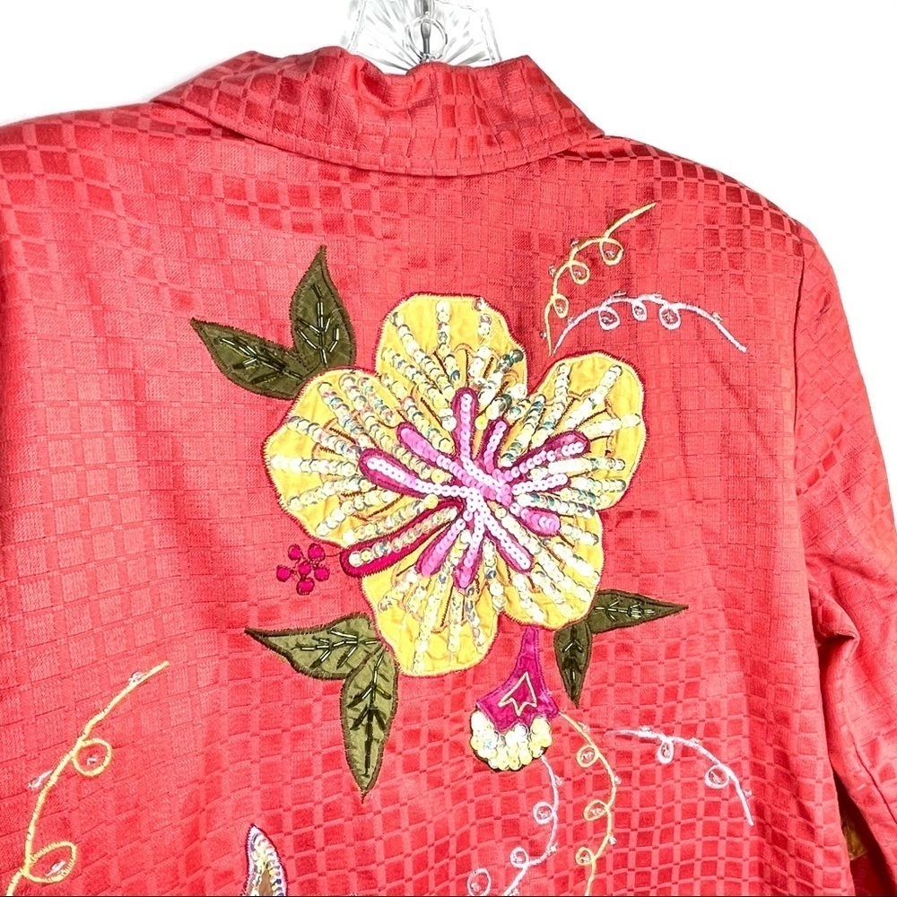 Indigo Moon Cotton Jacket Floral Embroidery Beaded - Picture 6 of 8